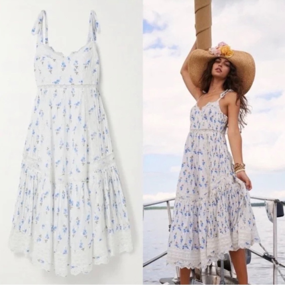 LoveShackFancy Antonella White and Blue Floral Dress 10